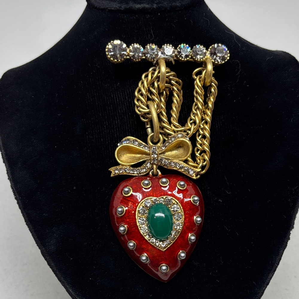 Rare Jay Strongwater Red and Gold Heart Brooch
